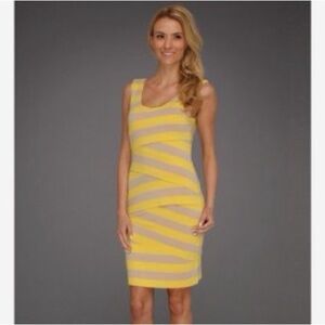 NWT Vince Camuto Zigzag Bandage Yellow and Beige Striped Tank Dress in Lemonade
